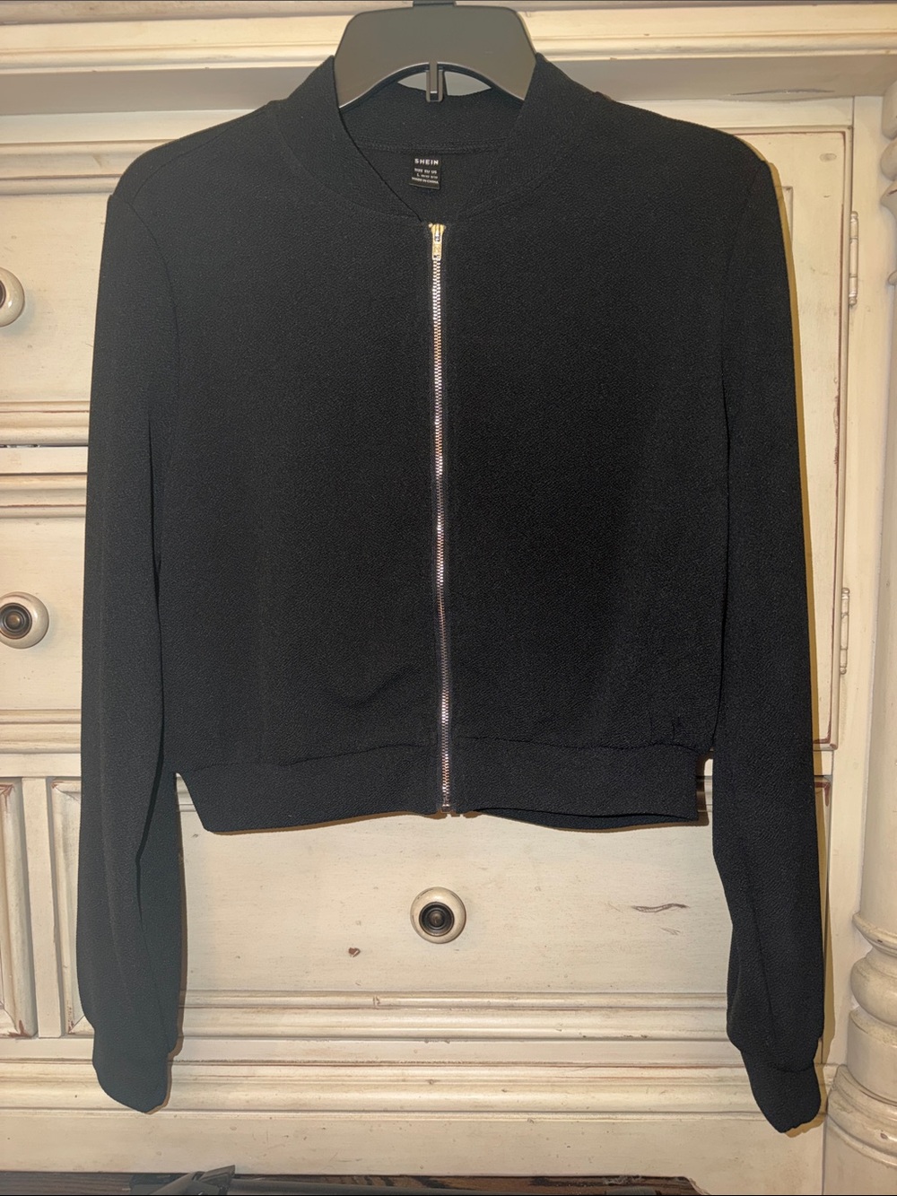 SHEIN Black Bomber Jacket with Silver Zip